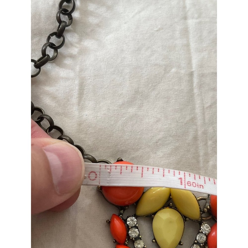 Vintage Coral / Pale Yellow Faux Gem and Rhinestone Bling Statement Necklace - Picture 9 of 12